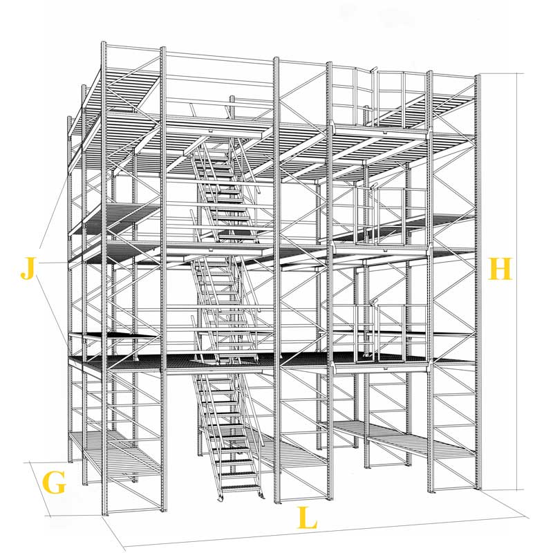 Складской мезонин на основе паллетных стеллажей 72м2 (2 этажа)